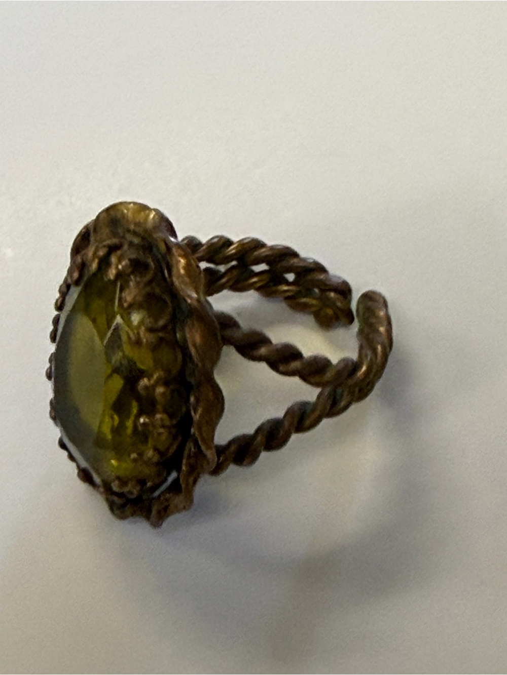 Vintage West German Braided Brass & Peridot Ring